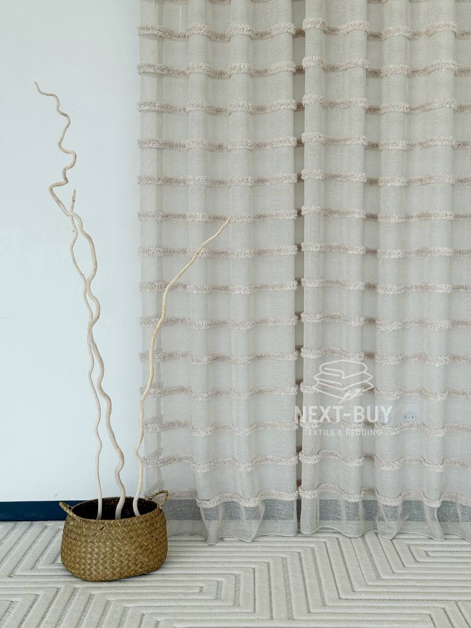 Тюль льон у смужку Linen Light Beige Туреччина