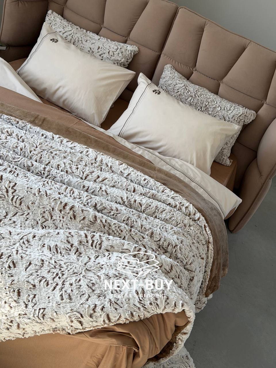 Премиальный комплект постельного белья + покрывало VENDITA Kahve, 100% хлопок, 200×220