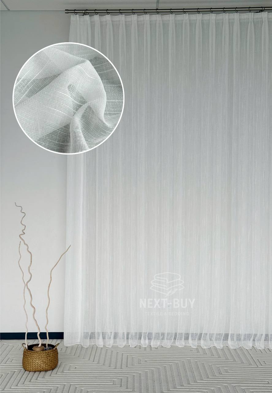 Тюль білий льон однотонний Linen White Breeze, Туреччина
