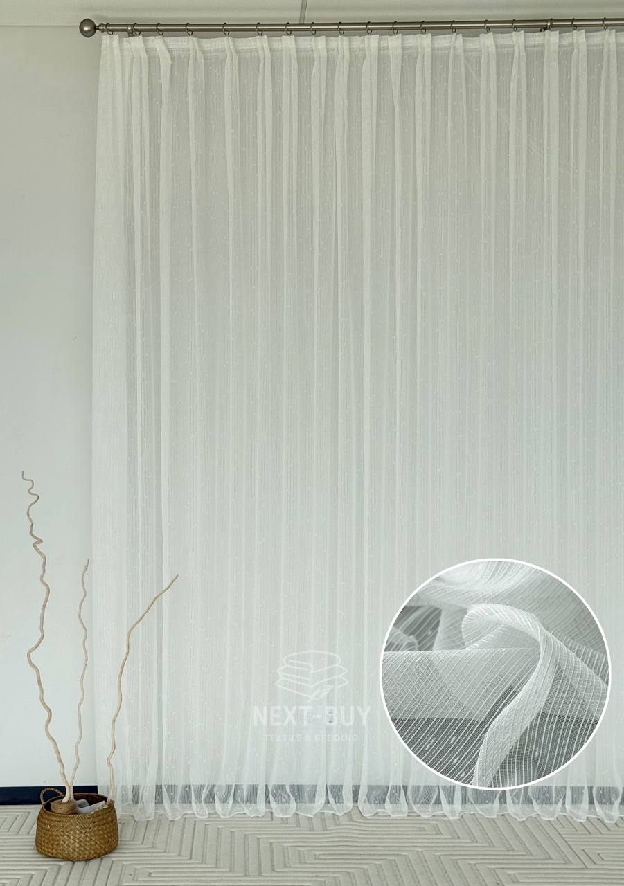 Тюль однотонний грек сітка білий з блиском Silver Snow White with Lurex, Туреччина