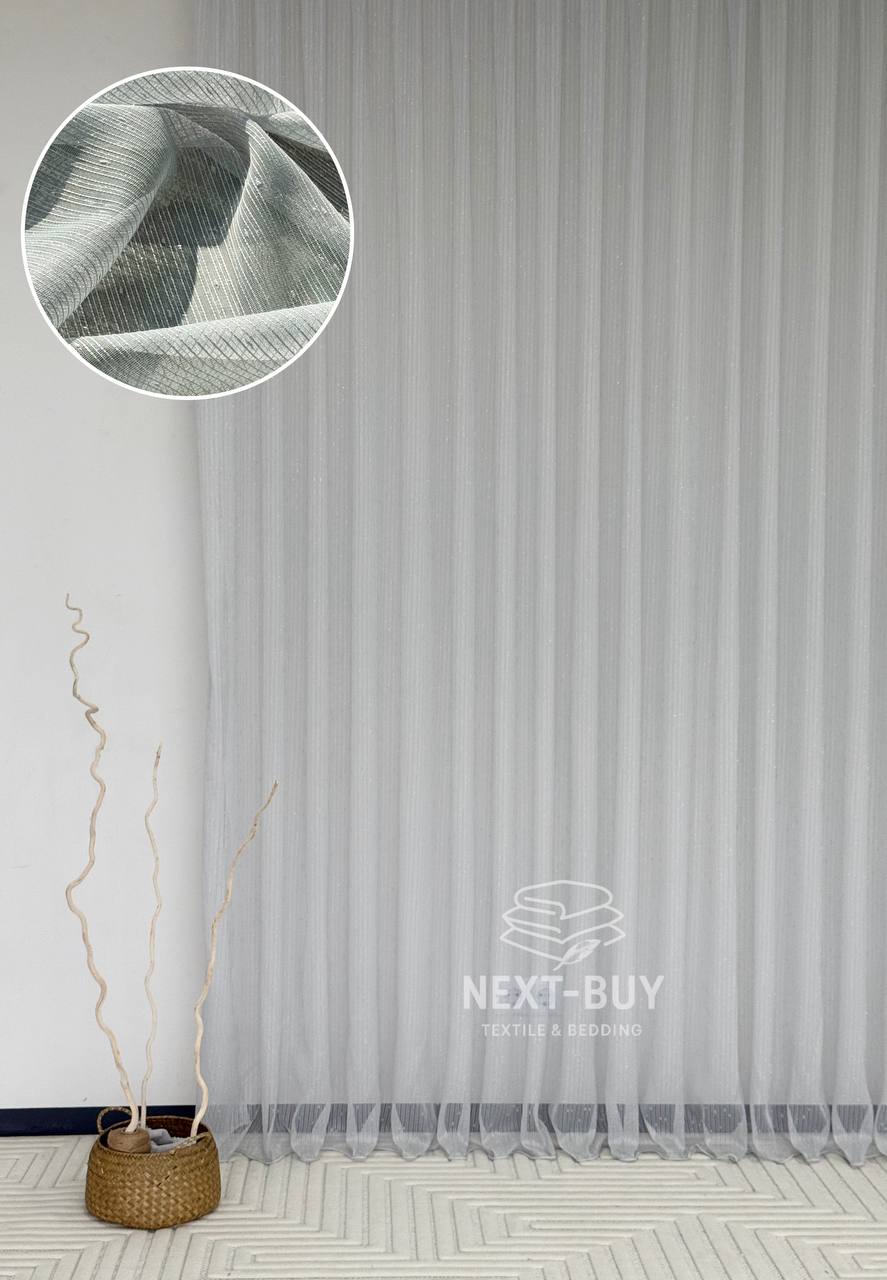 Тюль однотонний грек сітка сірий з блиском Silver Light Grey with Lurex, Туреччина