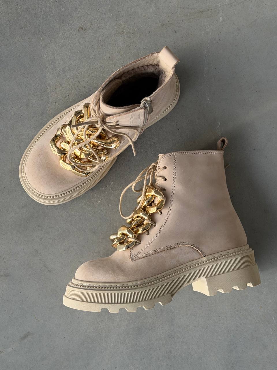 Жіночі Зимові шкіряні черевики з натуральним хутром, світло-бежеві (євро зима) Step