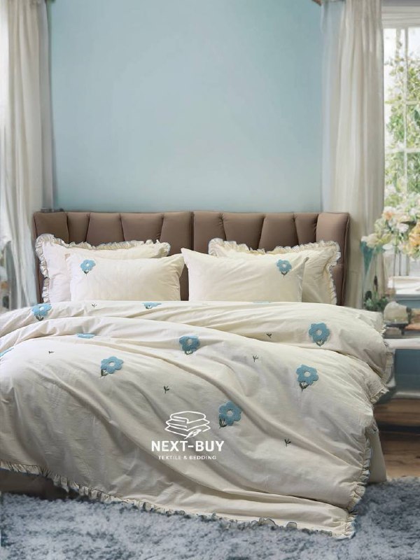 Постільна білизна Saheser Florita mint євро 200х220 з вишивкою