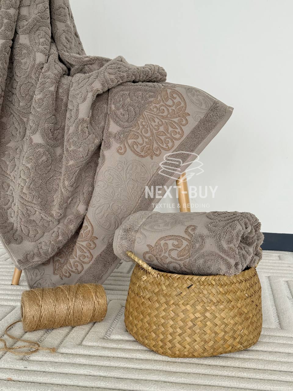 Рушники Royal Ornament Mokko – Туреччина, 100% бавовна, колір мокко з об’ємним візерунком 2шт