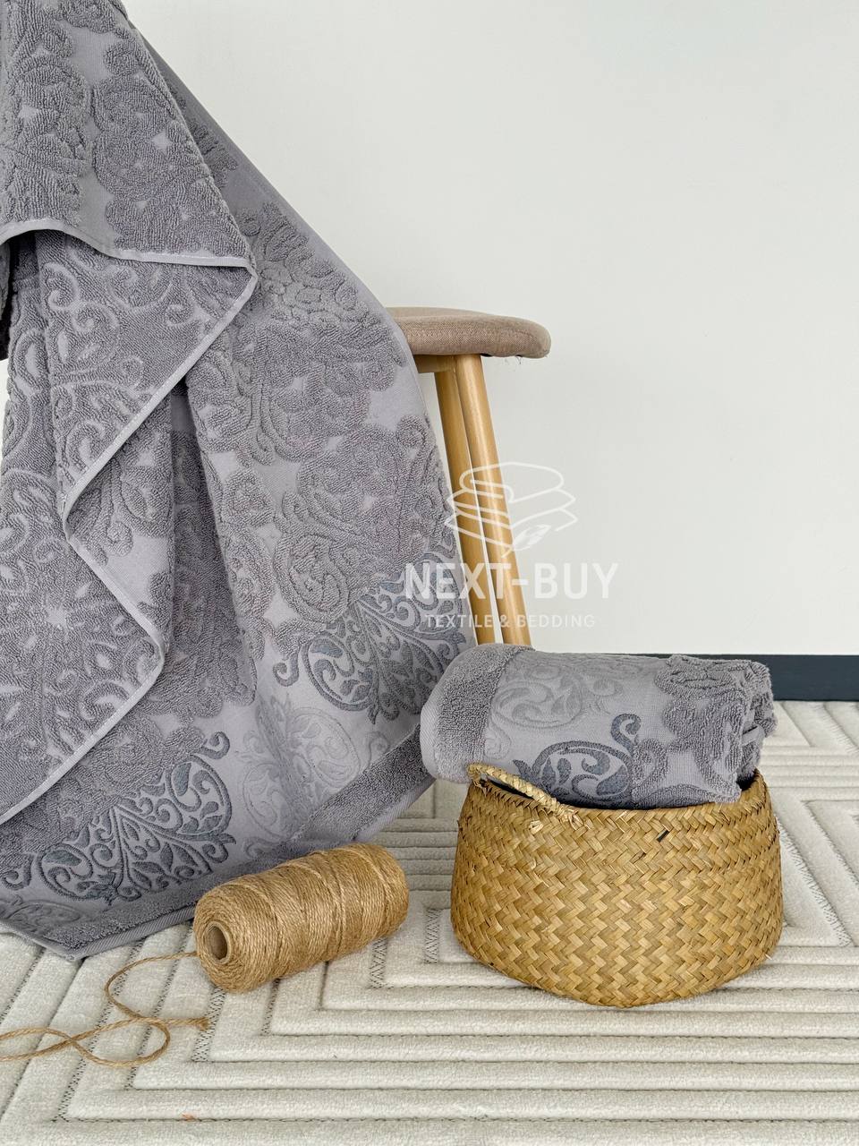 Рушники Royal Ornament Gri – Туреччина, 100% бавовна, сірий з об’ємним візерунком 2шт