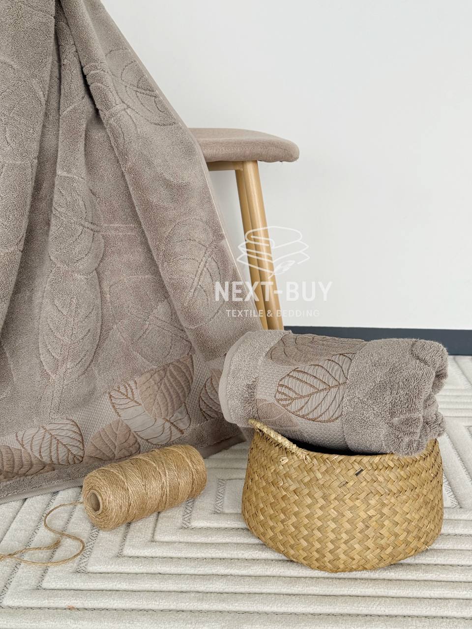 Рушники Leaf Harmony chocolate Туреччина набір баня + лице 100% бавовна шоколадний з візерунком листя