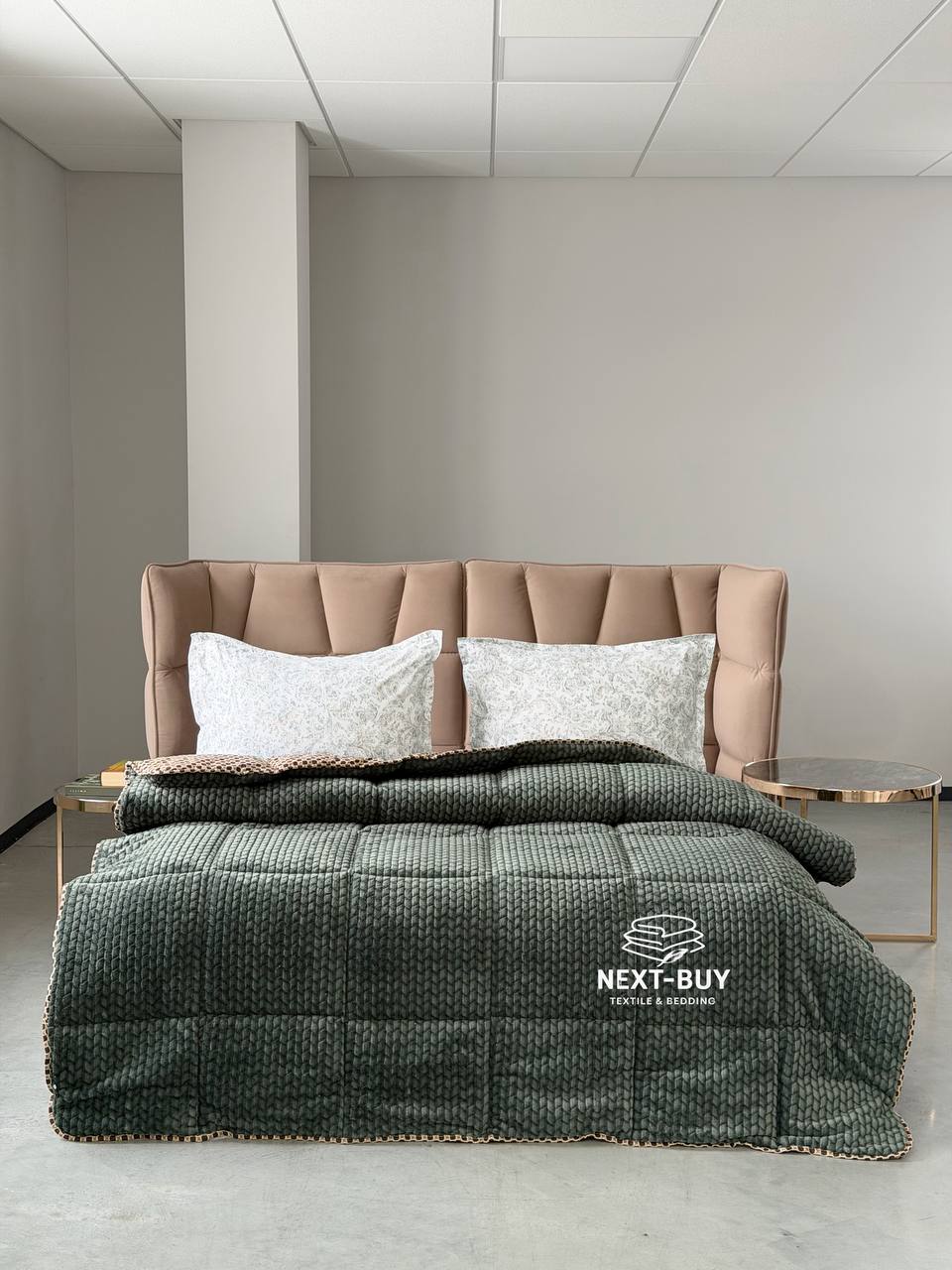 Постельное белье с объемным покрывалом-пледом Kupon Uyku Seti Yesil Премиальный комплект для стильного и тёплого сна