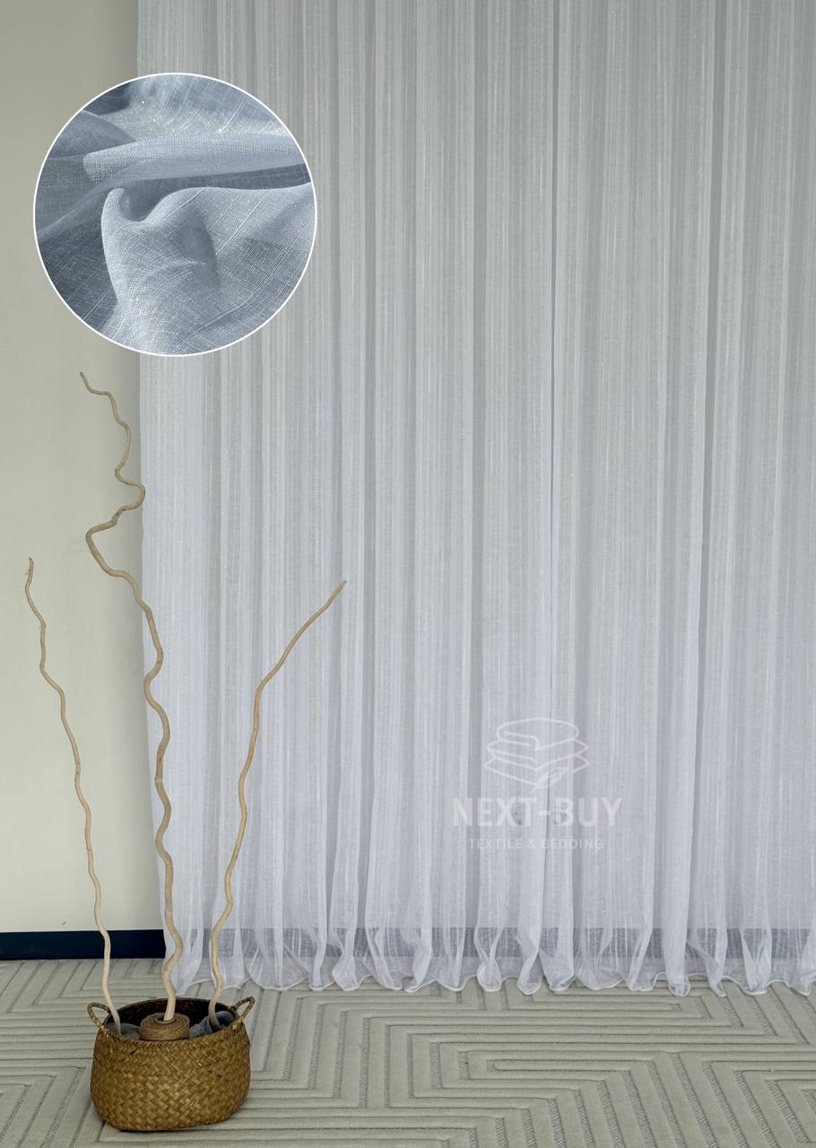 Тюль льон білий з люрексовою ниткою Blue Shade Туреччина