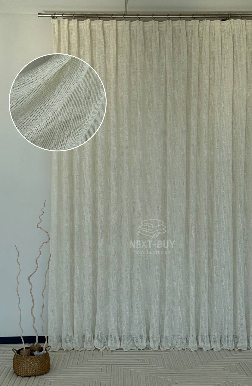 Тюль Boho Cream Linen Flow – фактурний льон-сітка (Італія)