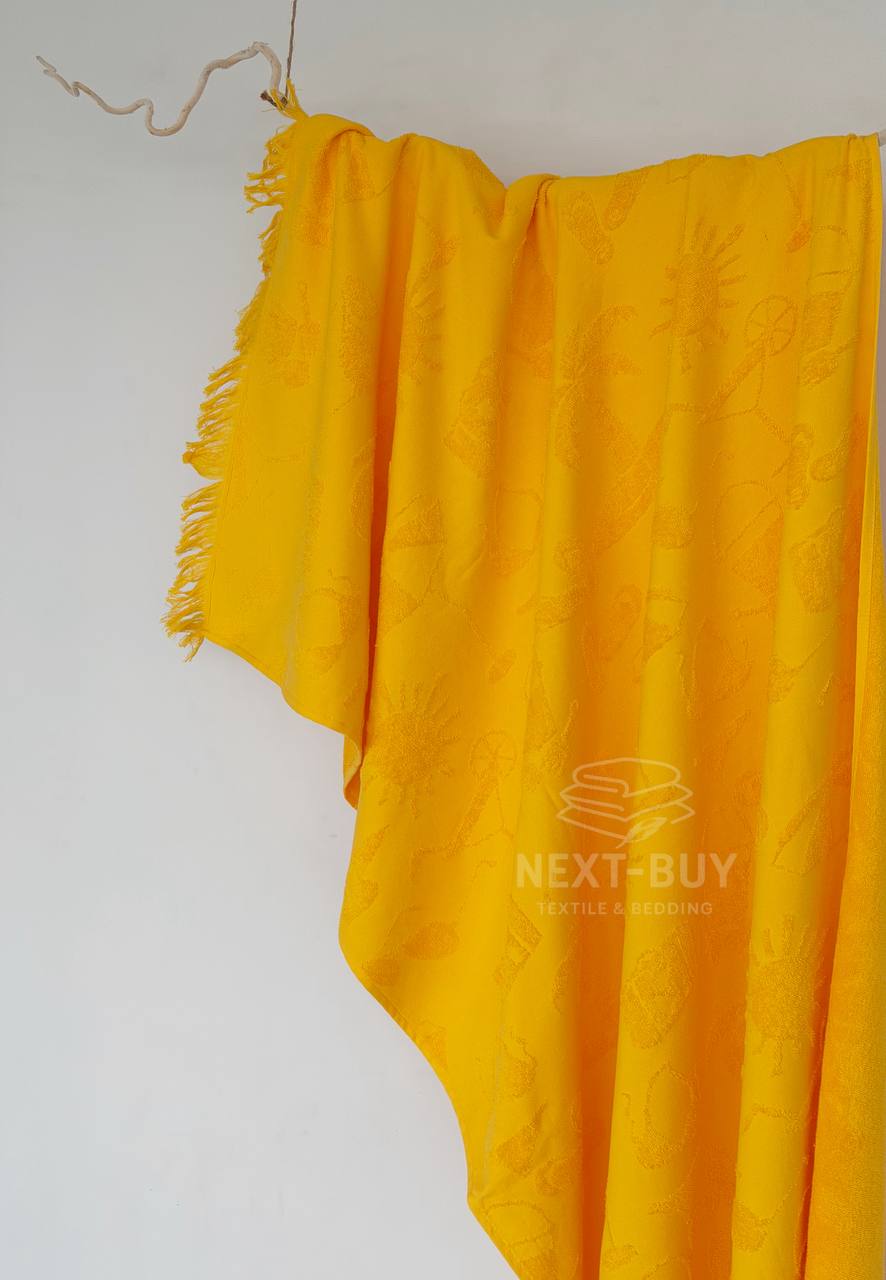 Пляжний рушник Maison D’or MIAMI Yellow 100×200 см яскравий premium cotton з бахромою | легкий travel формат