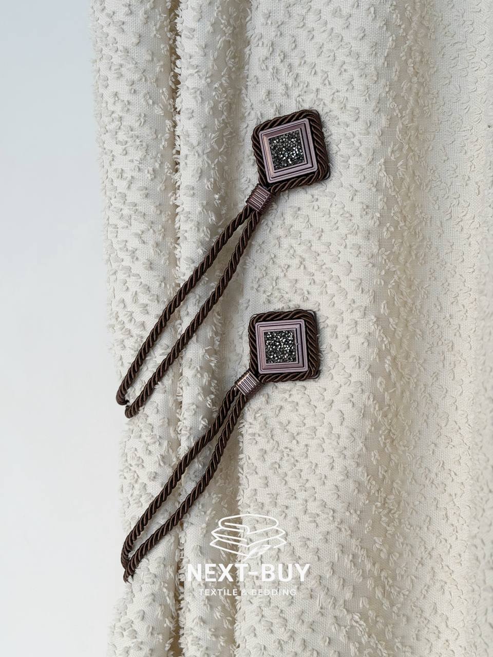 Магнітний підхват для штор на тросі з декоративною брошкою, шоколадний Туречинна