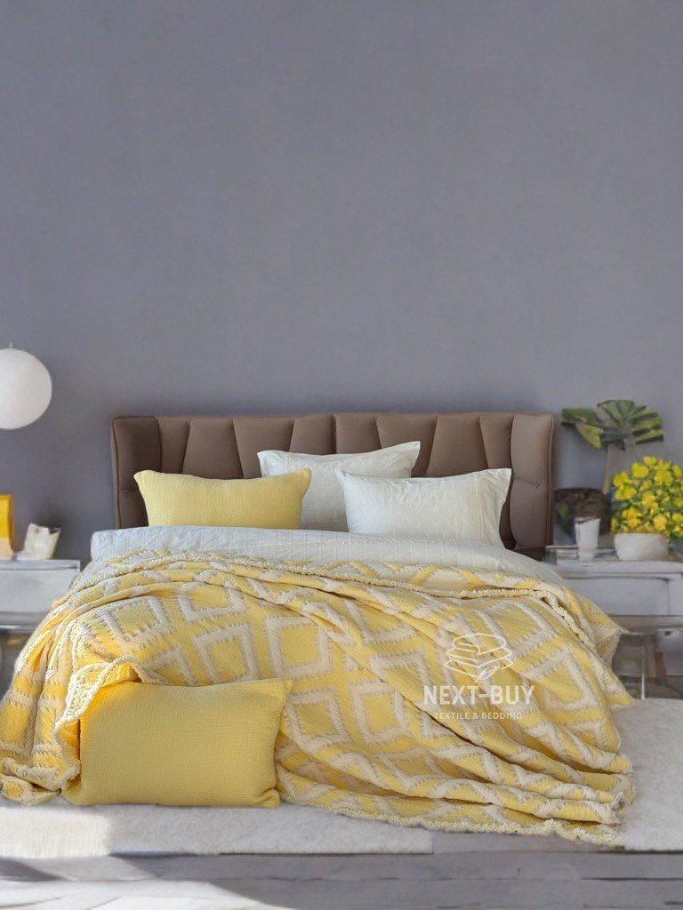 Муслінове покривало з наволочками Saheser Sonia krem-yellow євро Туреччина