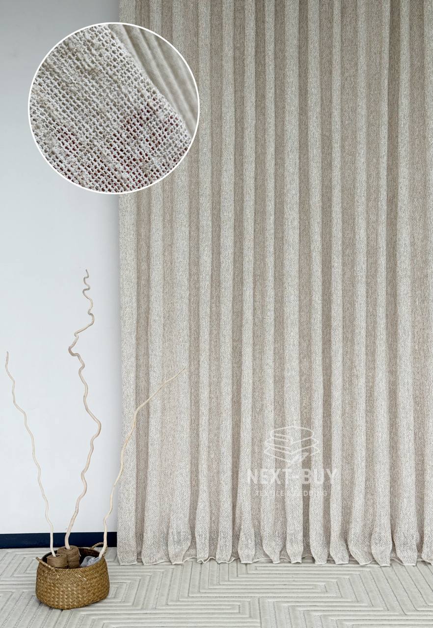 Тюль фактурний льон сітка бежевий Boho Linen Flow Beige-Cream Італія