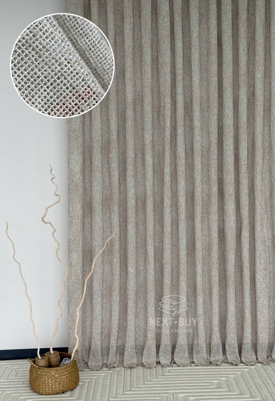 Тюль фактурний льон сітка кавового кольору Boho Linen Flow Woodsmoke Італія