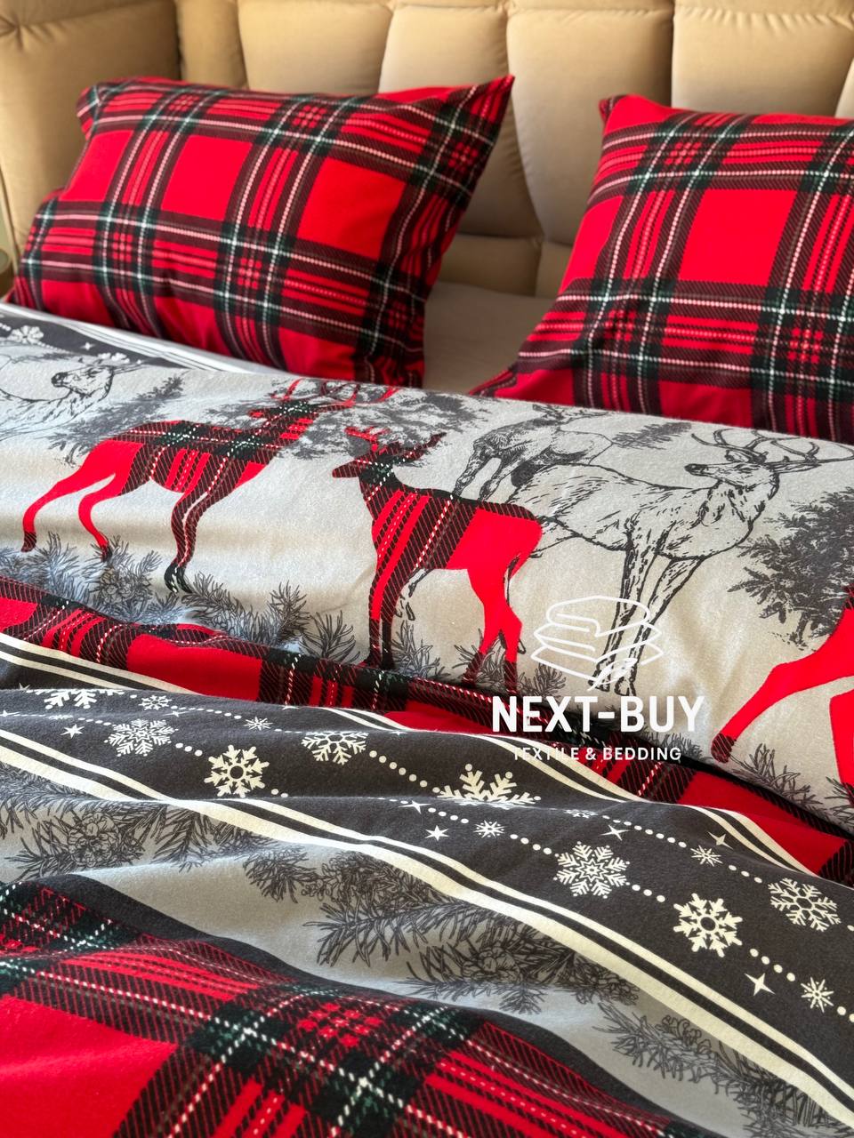 Постільна білизна First Choice Flannel Happiness Red сімейна 160х220х2