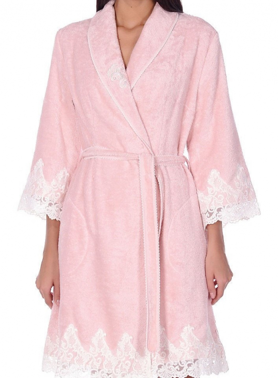 Maison D'or Gloria бамбуковый женский халат с кружевом розовый