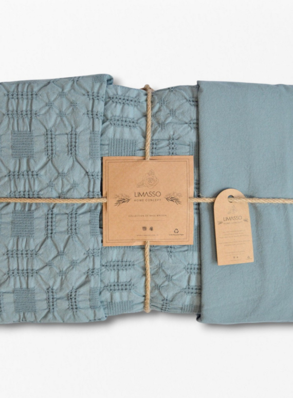 Ексклюзивна постільна білизна Limasso Kristal Akdeniz Mavisi 200x220 з вареної бавовни
