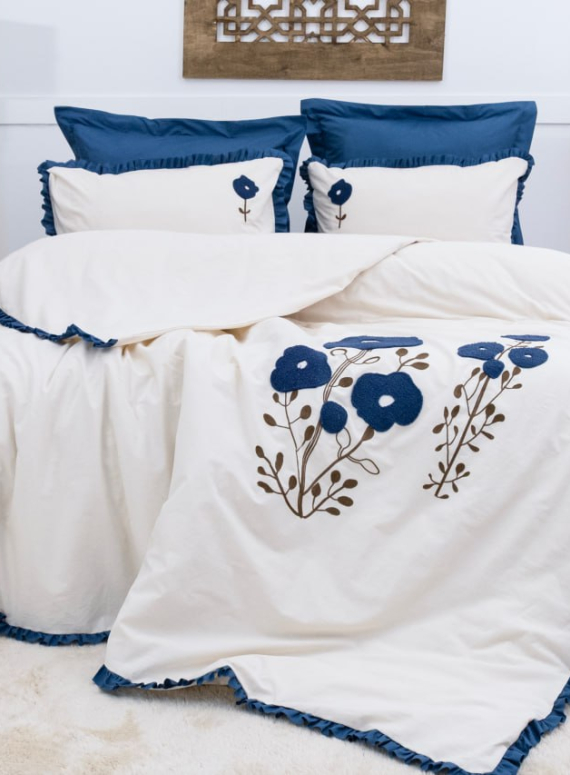Постільна білизна Saheser Alessa Lacivert євро 200х220 з вишивкою