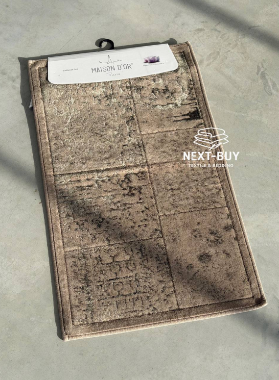 Преміум-набір килимів для ванної бавовняних Maison D’or Gardiner Patchwork Kahve 2 шт (60×100 см + 50×60 см) | Туреччина