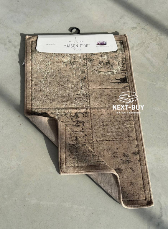 Преміум-набір килимів для ванної бавовняних Maison D’or Gardiner Patchwork Kahve 2 шт (60×100 см + 50×60 см) | Туреччина