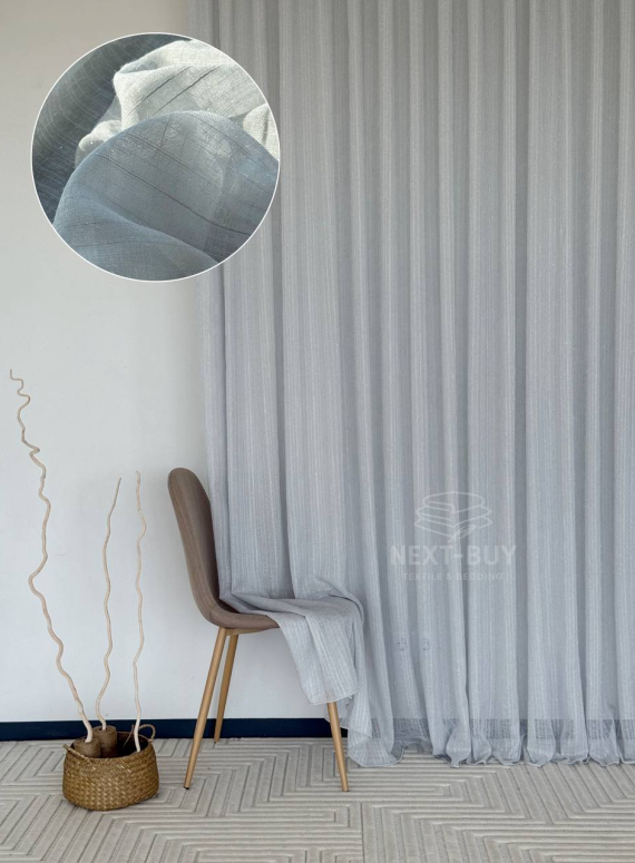 Тюль льон сірий з люрексовою ниткою Blue Shade Gri Туреччина