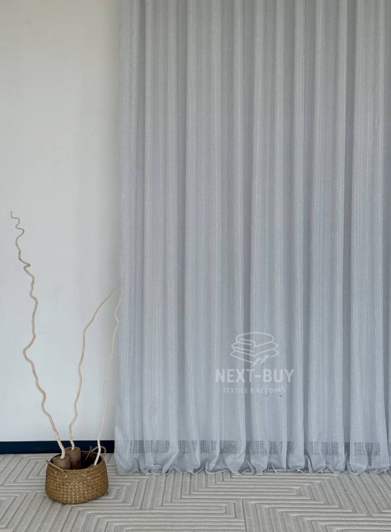 Тюль льон сірий з люрексовою ниткою Blue Shade Gri Туреччина