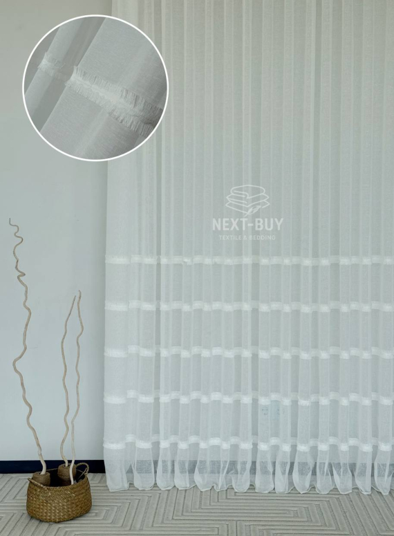 Тюль білий льон з аплікацією у смужку Linen Grace White Італія