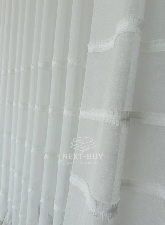 Тюль білий льон з аплікацією у смужку Linen Grace White Італія