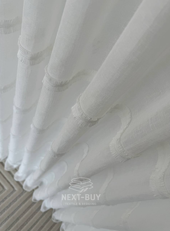 Тюль білий льон з аплікацією у смужку Linen Grace White Італія