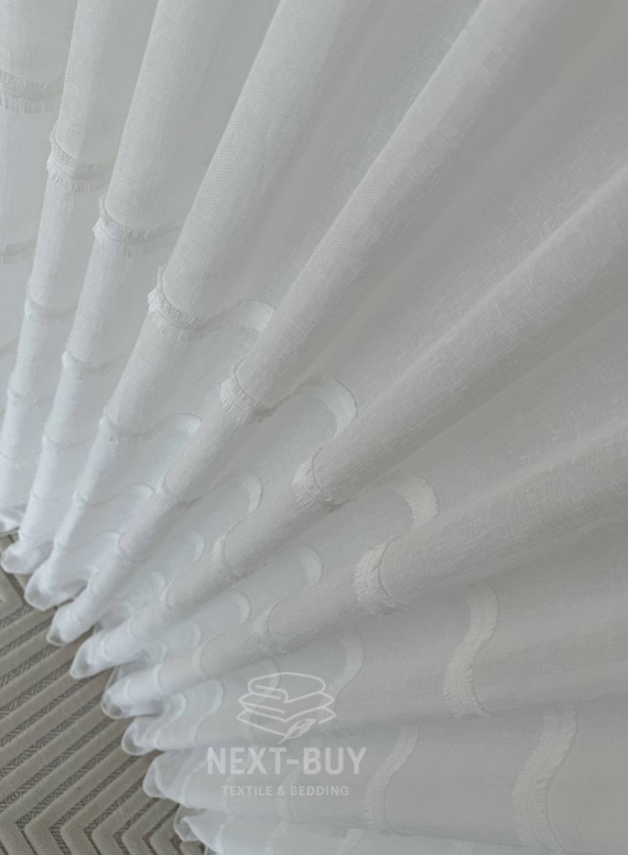 Тюль білий льон з аплікацією у смужку Linen Grace White Італія