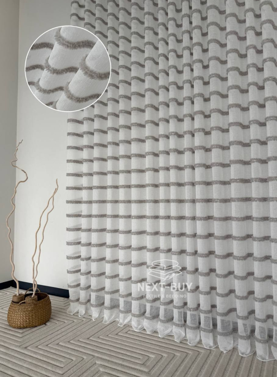 Тюль білий льон з квітковою вишивкою Bianca Fiora White Linen, Італія