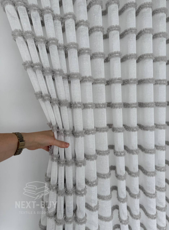 Тюль білий льон з квітковою вишивкою Bianca Fiora White Linen, Італія