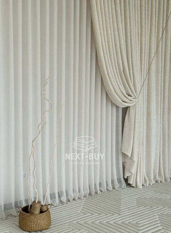 Тюль Boho фактурний льон — сітка Soft Weave Linen Beige Elegance Італія