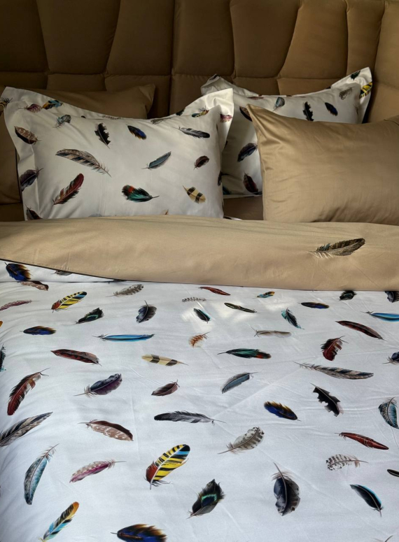 Maison D'or Pulume Volante beige постільна білизна 200x220см сатин з вишивкою євро