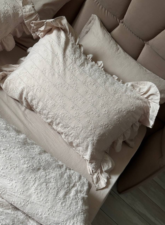 Постільна білизна з простирадлом на резинці Resital Bej євро жакард, варена бавовна