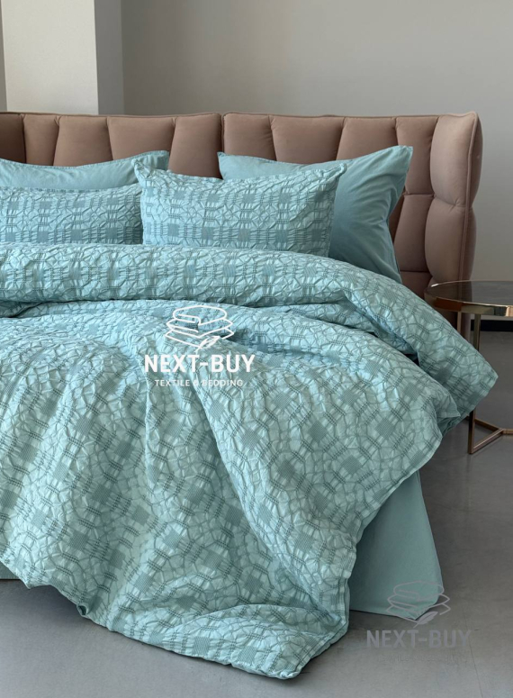 Эксклюзивное Семейное постельное белье Limasso Kristal Mineral blue 160х220(2шт) из вареного хлопка