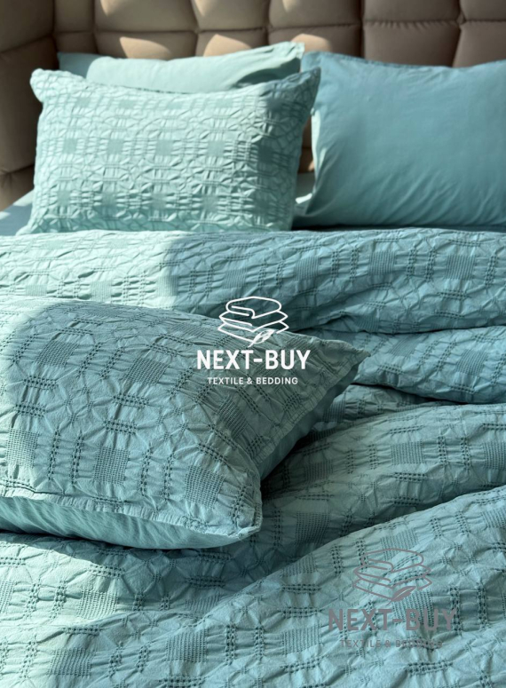 Эксклюзивное Семейное постельное белье Limasso Kristal Mineral blue 160х220(2шт) из вареного хлопка