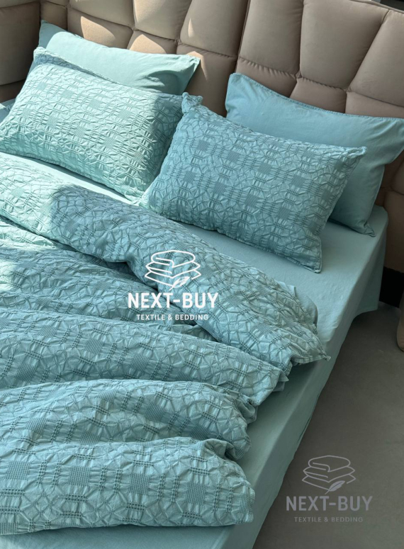 Эксклюзивное Семейное постельное белье Limasso Kristal Mineral blue 160х220(2шт) из вареного хлопка