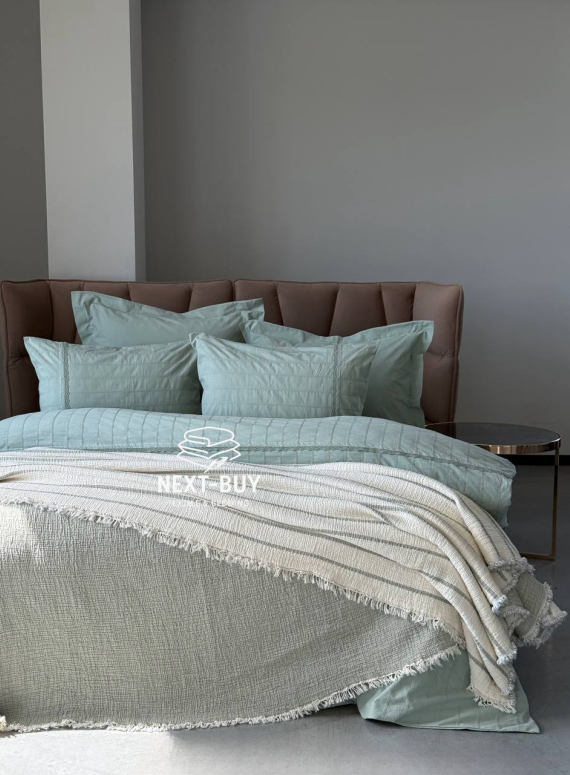 Муслиновое покрывало Nature veli krem/olive  евро Турция