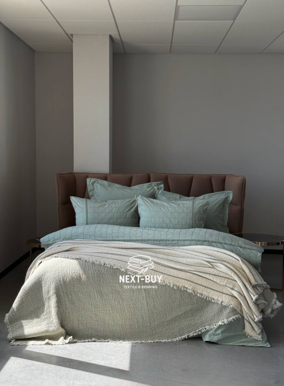 Муслиновое покрывало Nature veli krem/olive  евро Турция