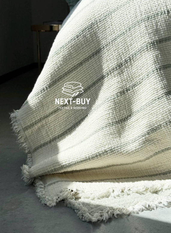 Муслиновое покрывало Nature veli krem/olive  евро Турция