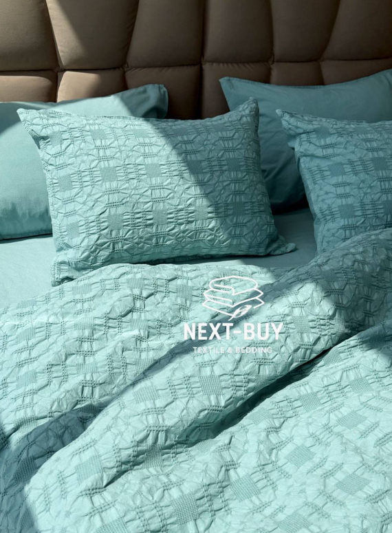Эксклюзивное Семейное постельное белье Limasso Kristal Mineral blue 160х220(2шт) из вареного хлопка
