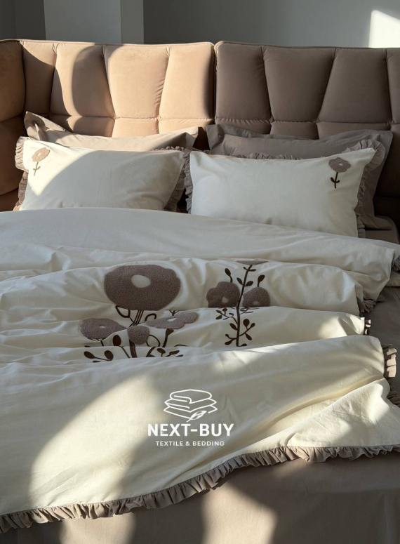 Постільна білизна Saheser Alessa Bej євро 200х220 з вишивкою