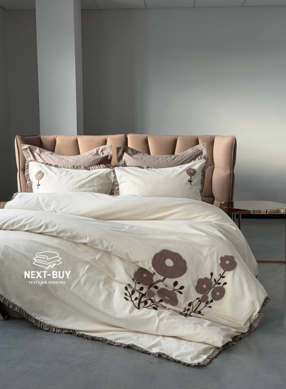 Постільна білизна Saheser Alessa Bej євро 200х220 з вишивкою