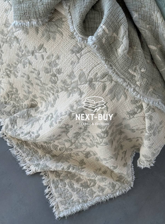 Муслиновое покрывало Misty Garden haki/krem евро Турция