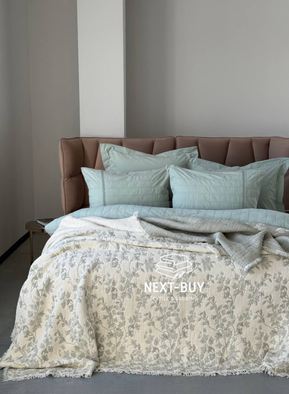 Муслиновое покрывало Misty Garden haki/krem евро Турция