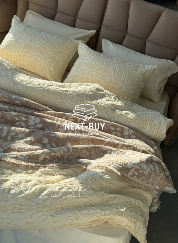 Эксклюзивное Семейное постельное белье Limasso Kristal akdeniz kremi 160х220(2шт) из вареного хлопка