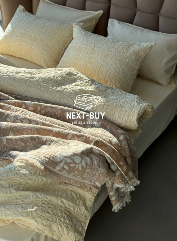 Эксклюзивное Семейное постельное белье Limasso Kristal akdeniz kremi 160х220(2шт) из вареного хлопка