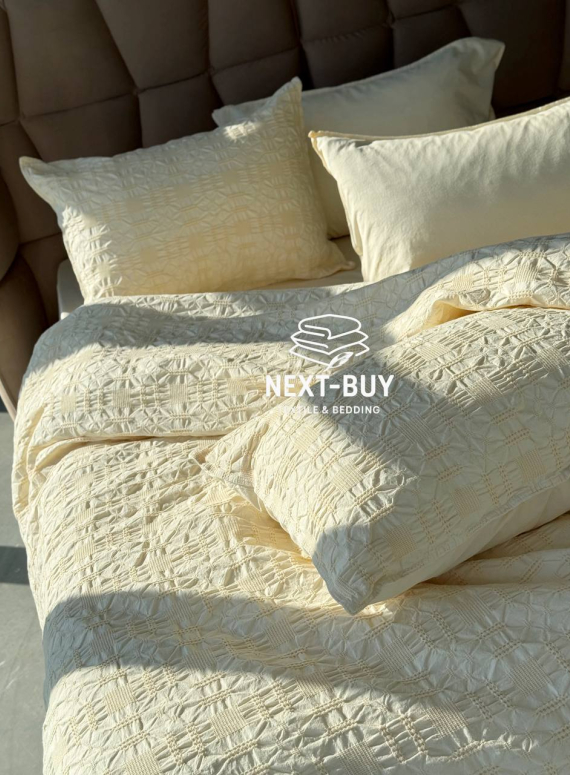 Эксклюзивное Семейное постельное белье Limasso Kristal akdeniz kremi 160х220(2шт) из вареного хлопка