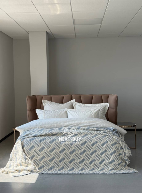 Муслиновое покрывало Morning mist blue/krem евро Турция